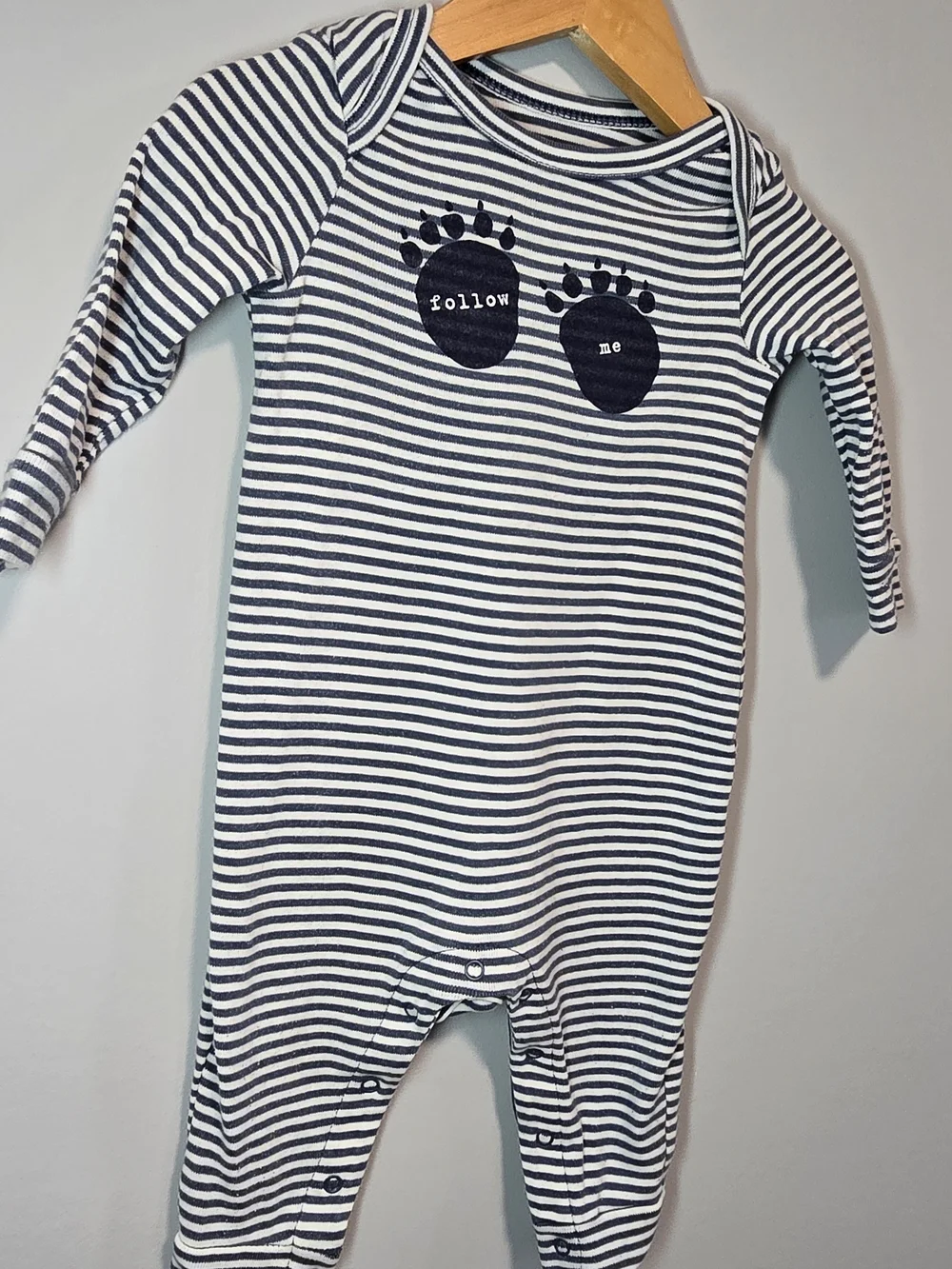 Striped Navy & White Footprint One-Piece for Kids Cotton 9-12M